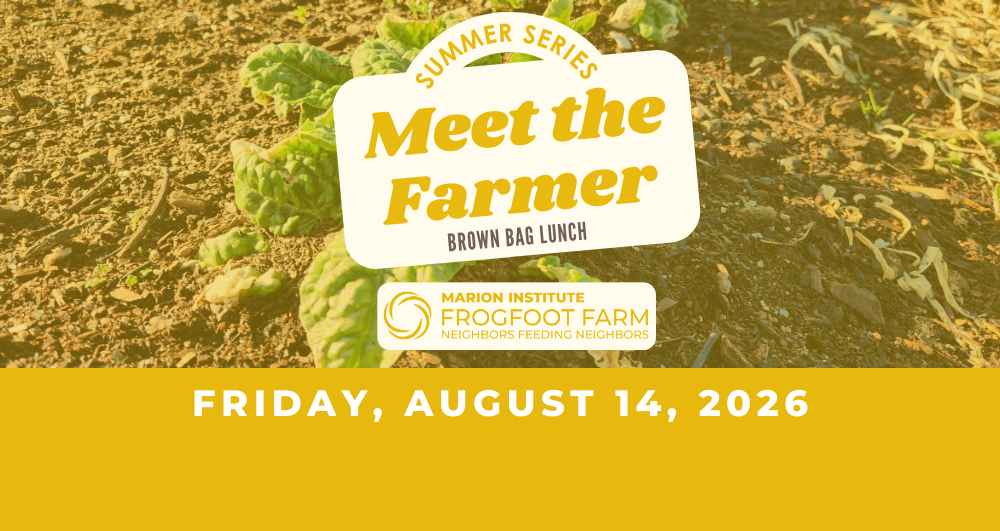 Join us for our Meet the Farmer Series! This is a brownbag lunch with Frogfoot Farmer, Scott Codey and our Executive Director, Liz Wiley. Learn about Scott’s background, the evolution of the farm to date, what’s growing in the fields, and how you can get involved. The group conversation will start over lunch at picnic tables in partial shade and conclude with a tour of the farm.